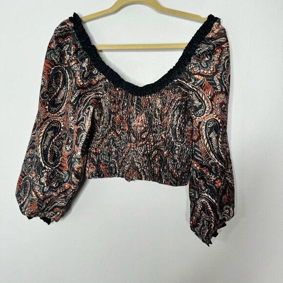 Free People Dare Me Velvet Blouse In Black Combo size XS - Picture 9 of 9